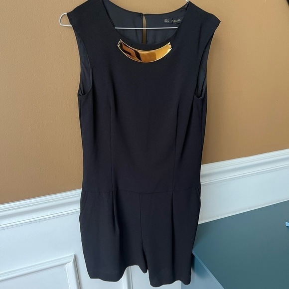 Zara Pants - Zara Basics Sleeveless Black Romper with Gold Plate around Neckline Size Small